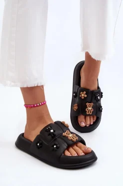 Damskie Piankowe Klapki Z Ozdobami Czarne Cambrina