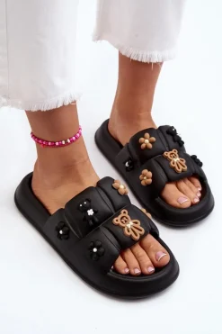 Damskie Piankowe Klapki Z Ozdobami Czarne Cambrina