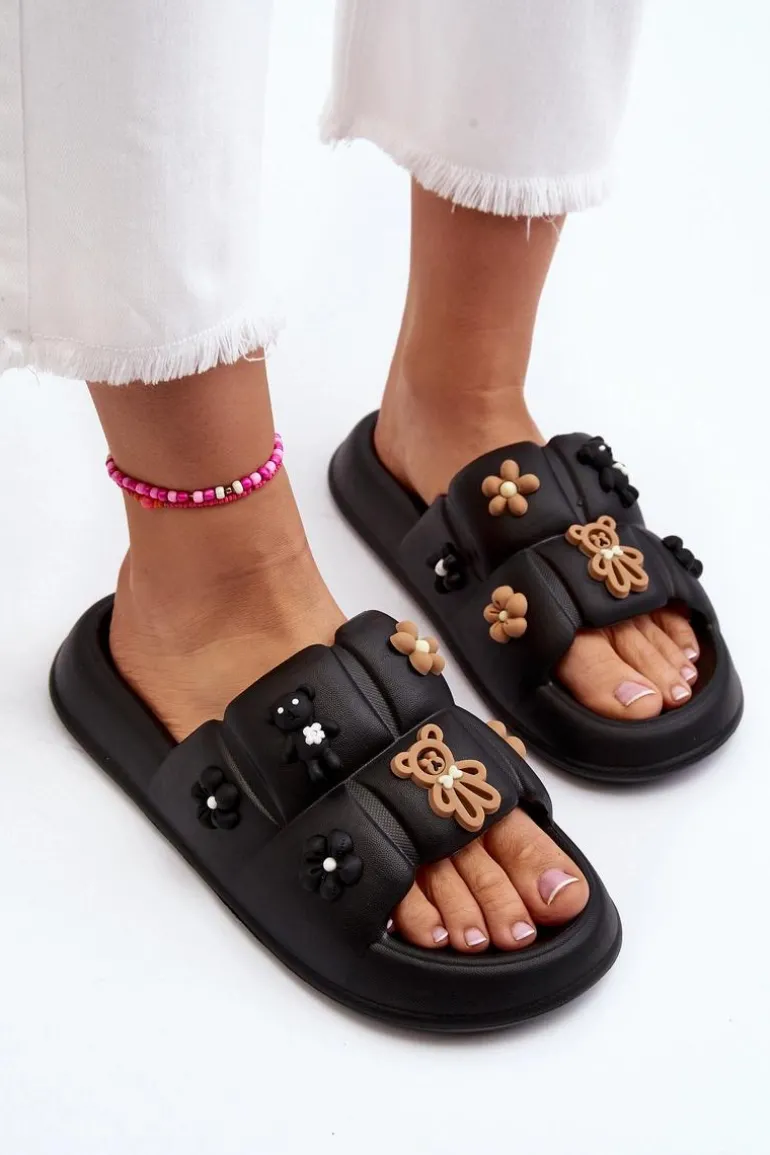 Damskie Piankowe Klapki Z Ozdobami Czarne Cambrina