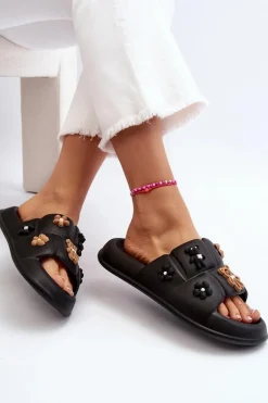 Damskie Piankowe Klapki Z Ozdobami Czarne Cambrina