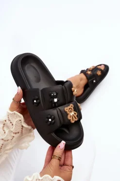 Damskie Piankowe Klapki Z Ozdobami Czarne Cambrina