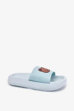 Damskie Piankowe Klapki Z Misiem Niebieskie Lalon