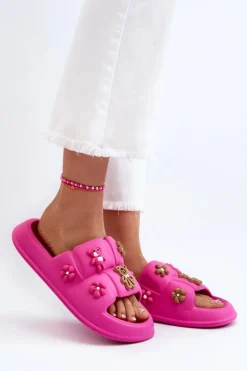 Damskie Piankowe Klapki Z Ozdobami Fuksja Cambrina