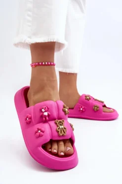 Damskie Piankowe Klapki Z Ozdobami Fuksja Cambrina