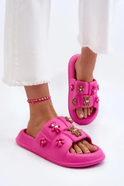 Damskie Piankowe Klapki Z Ozdobami Fuksja Cambrina