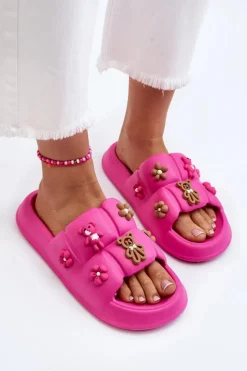 Damskie Piankowe Klapki Z Ozdobami Fuksja Cambrina