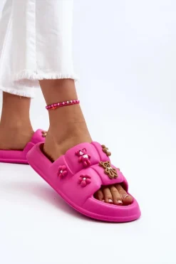 Damskie Piankowe Klapki Z Ozdobami Fuksja Cambrina