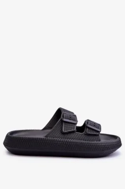 Damskie Piankowe Klapki Z Paskami Czarne Sharmen