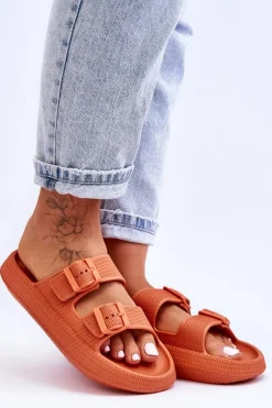 Damskie Piankowe Klapki Z Paskami Pomarańczowe Sharmen