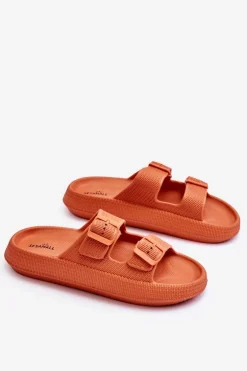 Damskie Piankowe Klapki Z Paskami Pomarańczowe Sharmen