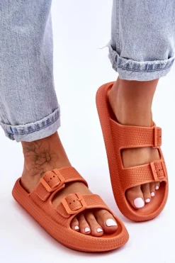 Damskie Piankowe Klapki Z Paskami Pomarańczowe Sharmen