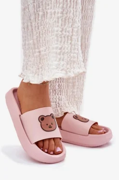Damskie Piankowe Klapki Z Misiem Różowe Lalon