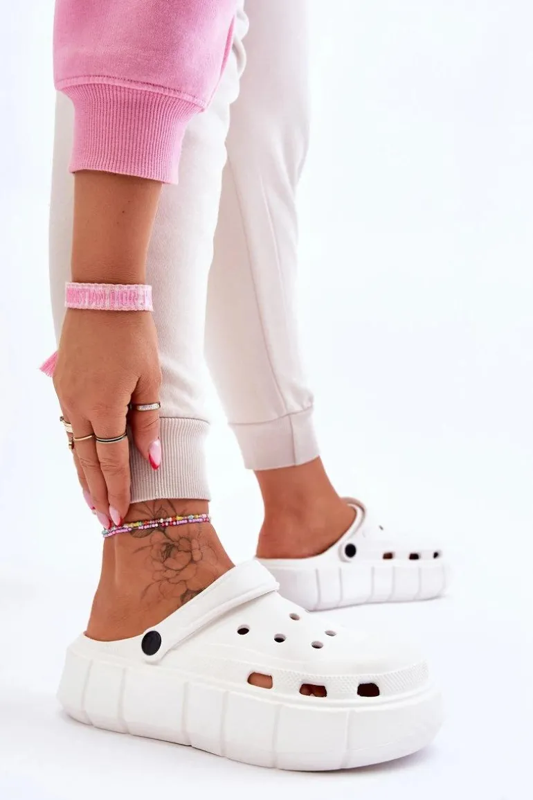 Damskie Piankowe Kroksy Na Platformie Białe Beckett