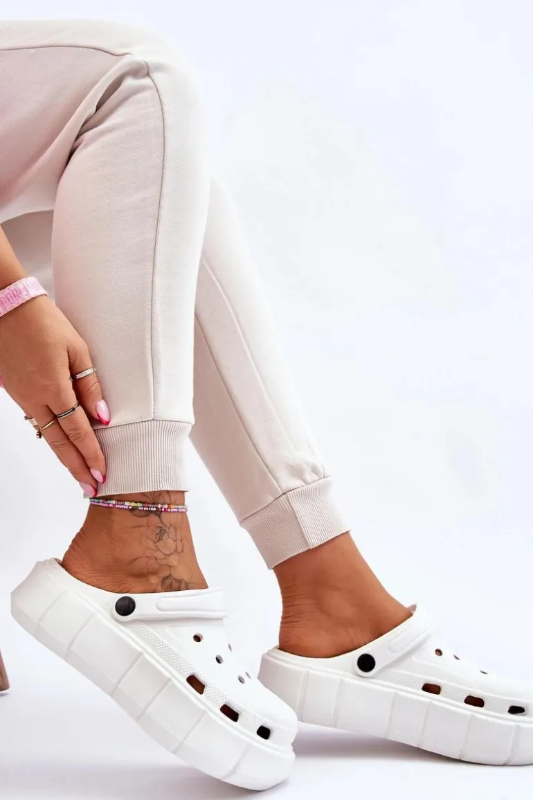 Damskie Piankowe Kroksy Na Platformie Białe Beckett