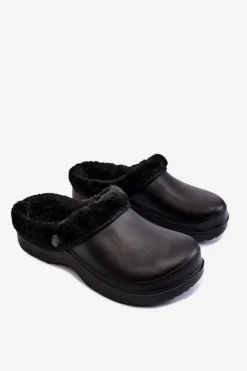 Damskie Piankowe Ocieplane Klapki Kroksy Czarne Cova