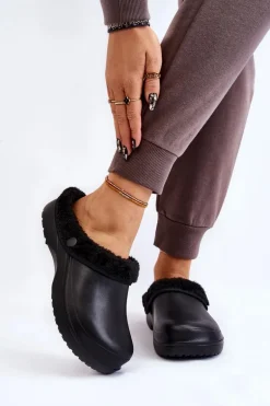 Damskie Piankowe Ocieplane Klapki Kroksy Czarne Cova