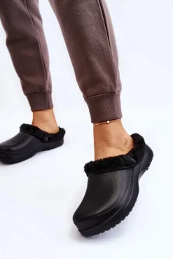 Damskie Piankowe Ocieplane Klapki Kroksy Czarne Cova