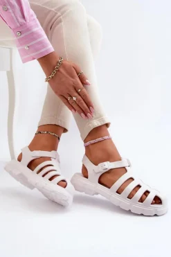 Damskie Piankowe Sandały Rzymianki Białe Gasaria