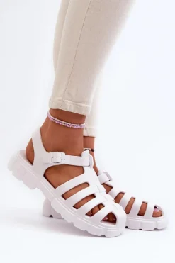 Damskie Piankowe Sandały Rzymianki Białe Gasaria