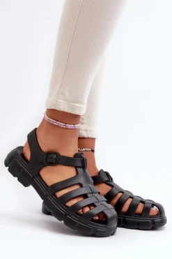 Damskie Piankowe Sandały Rzymianki Czarne Gasaria