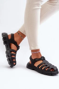 Damskie Piankowe Sandały Rzymianki Czarne Gasaria