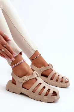 Damskie Piankowe Sandały Rzymianki Beżowe Gasaria