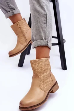 Damskie Plecione Botki Beżowe Chilly
