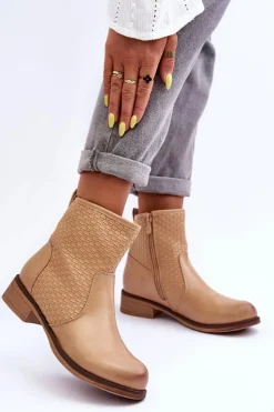 Damskie Plecione Botki Beżowe Chilly