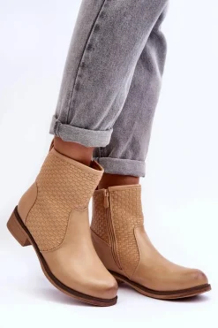 Damskie Plecione Botki Beżowe Chilly