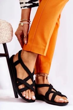 Damskie Plecione Sandały Czarne Marell