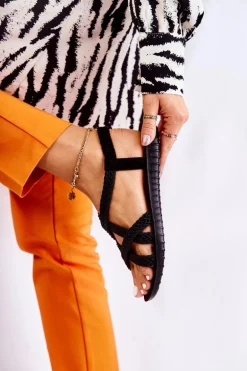 Damskie Plecione Sandały Czarne Marell