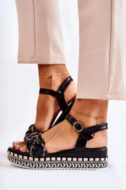 Damskie Plecione Sandały Na Koturnie Czarne Chaves
