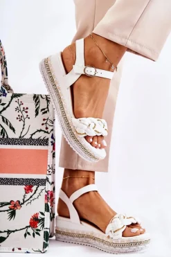 Damskie Plecione Sandały Na Koturnie Białe Chaves