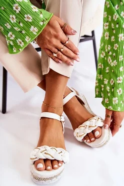 Damskie Plecione Sandały Na Koturnie Białe Chaves