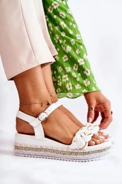 Damskie Plecione Sandały Na Koturnie Białe Chaves