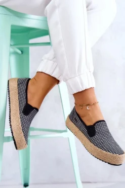 Damskie Plecione Tenisówki Slip On Big Star JJ274395 Czarne