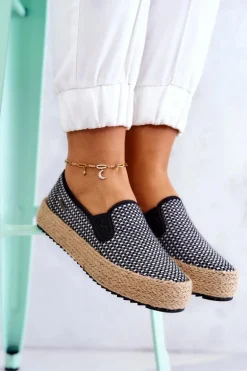 Damskie Plecione Tenisówki Slip On Big Star JJ274395 Czarne