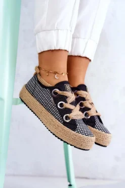 Damskie Plecione Tenisówki Big Star JJ274393 Czarne