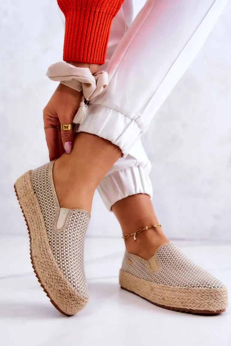 Damskie Plecione Tenisówki Slip On Big Star JJ274394 Beżowe