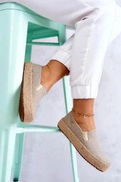 Damskie Plecione Tenisówki Slip On Big Star JJ274394 Beżowe