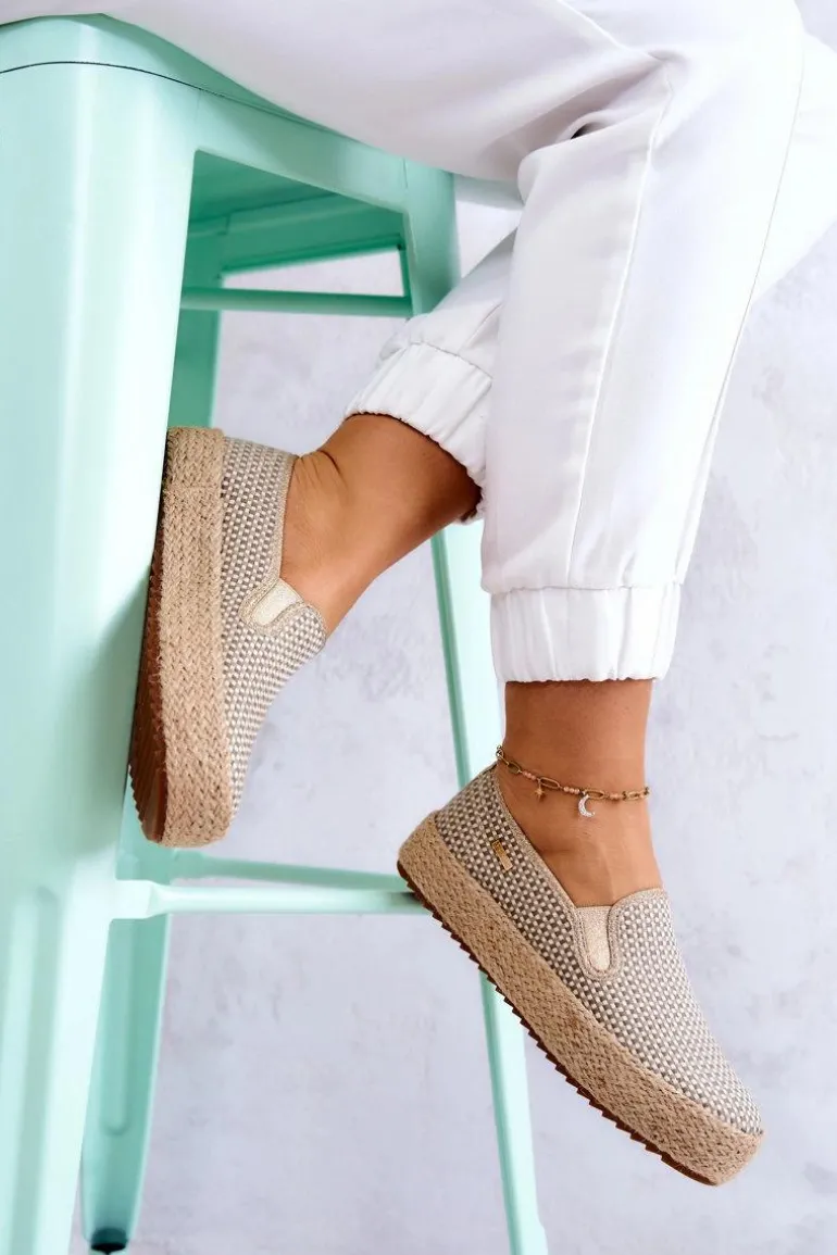 Damskie Plecione Tenisówki Slip On Big Star JJ274394 Beżowe