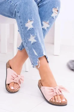 Damskie Różowe Klapki Na Korku Kokardki Dominica