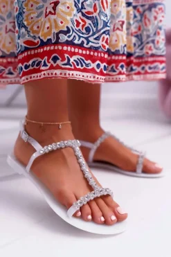 Damskie Sandałki Białe Kryształki Cadama