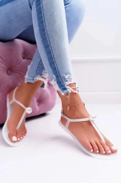 Damskie Sandałki Japonki Meliski z Perłą Białe Contiro