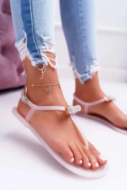 Damskie Sandałki Japonki Meliski z Cekinami Różowe Lomba