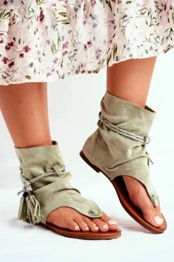 Damskie Sandałki Japonki Z Cholewką Zielone SL1011 Madrit