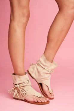 Damskie Sandałki Japonki Z Cholewką Beżowe SL1011 Madrit