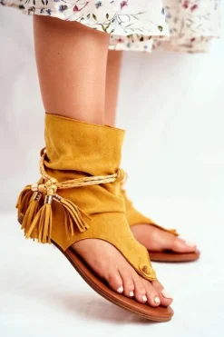 Damskie Sandałki Japonki Z Cholewką Żółte SL1011 Madrit