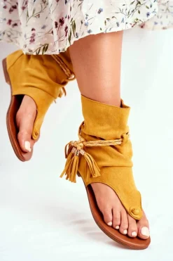 Damskie Sandałki Japonki Z Cholewką Żółte SL1011 Madrit