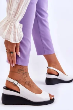 Damskie Sandałki Na Koturnie Sergio Leone SK853 Białe